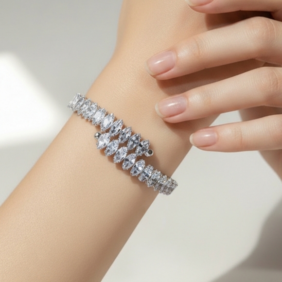 Swarovski Jewelry - Swarovski Crystal Elements Silver Bracelet 6 1/4 - 7 inch Prom Bridal Formal